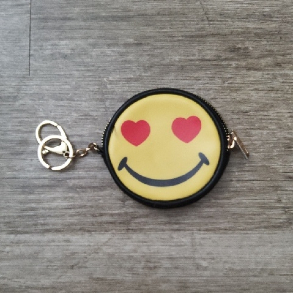 Smiley Face Emoji Coin Purse Keychain - Yellow